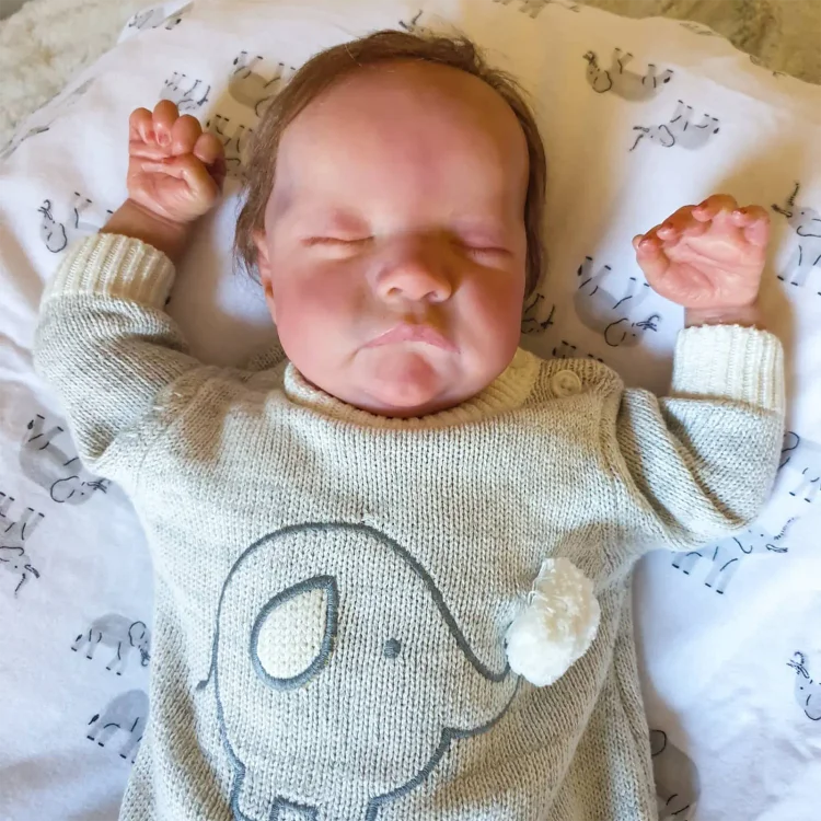 [New] 20" Newborn Lifelike Sleeping Baby Brown Hair Doll Girl Named Sumia with 🔊Heatbeat Coos and Breath💗 - Reborndollsshop®-Reborndollsshop®