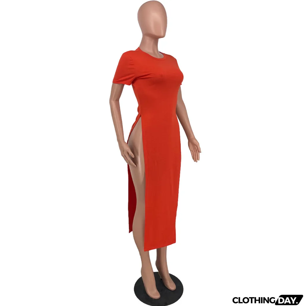 Cute Solid Color Slit T-Shirt Top