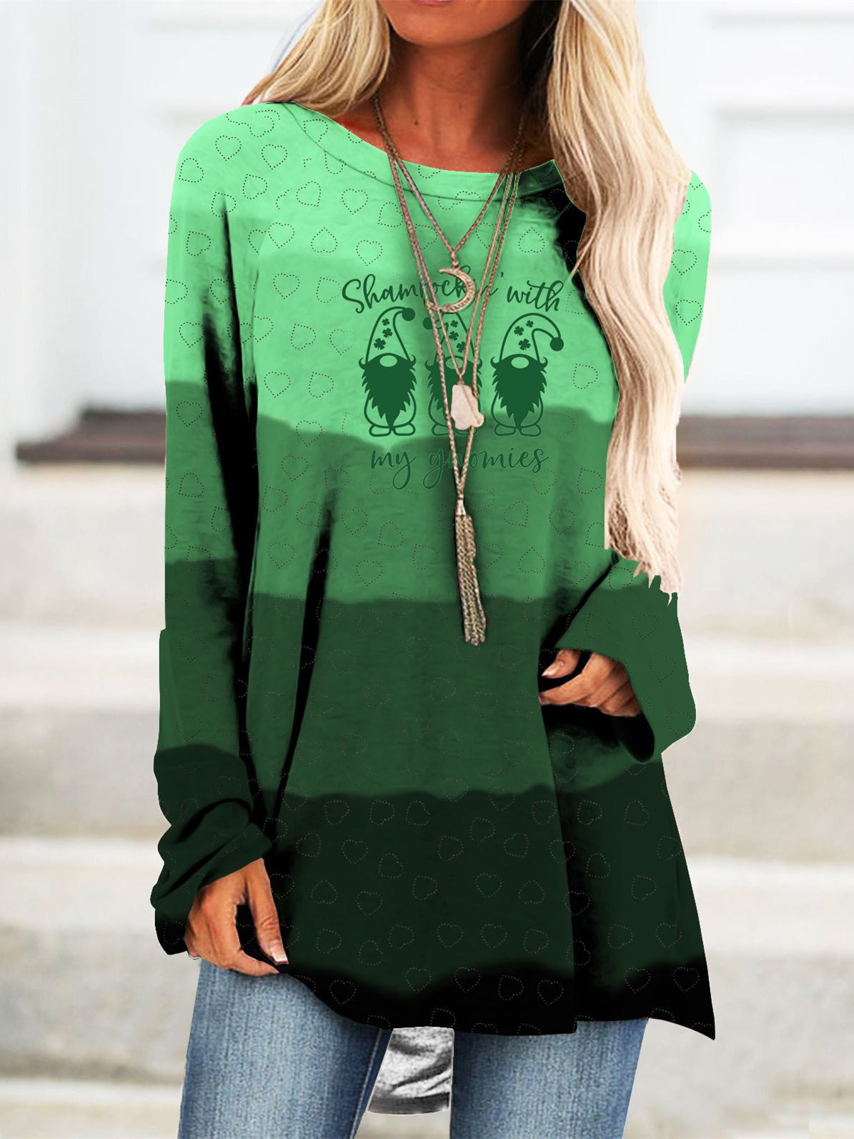 Women Long Sleeve V-neck Graphic Floral Printed Top