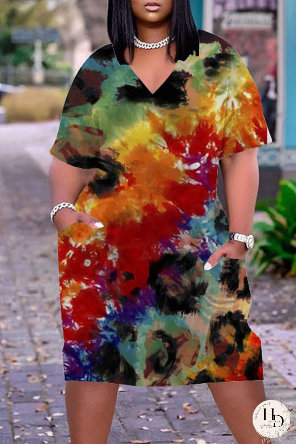 Purple Casual Print Patchwork V Neck Straight Dresses