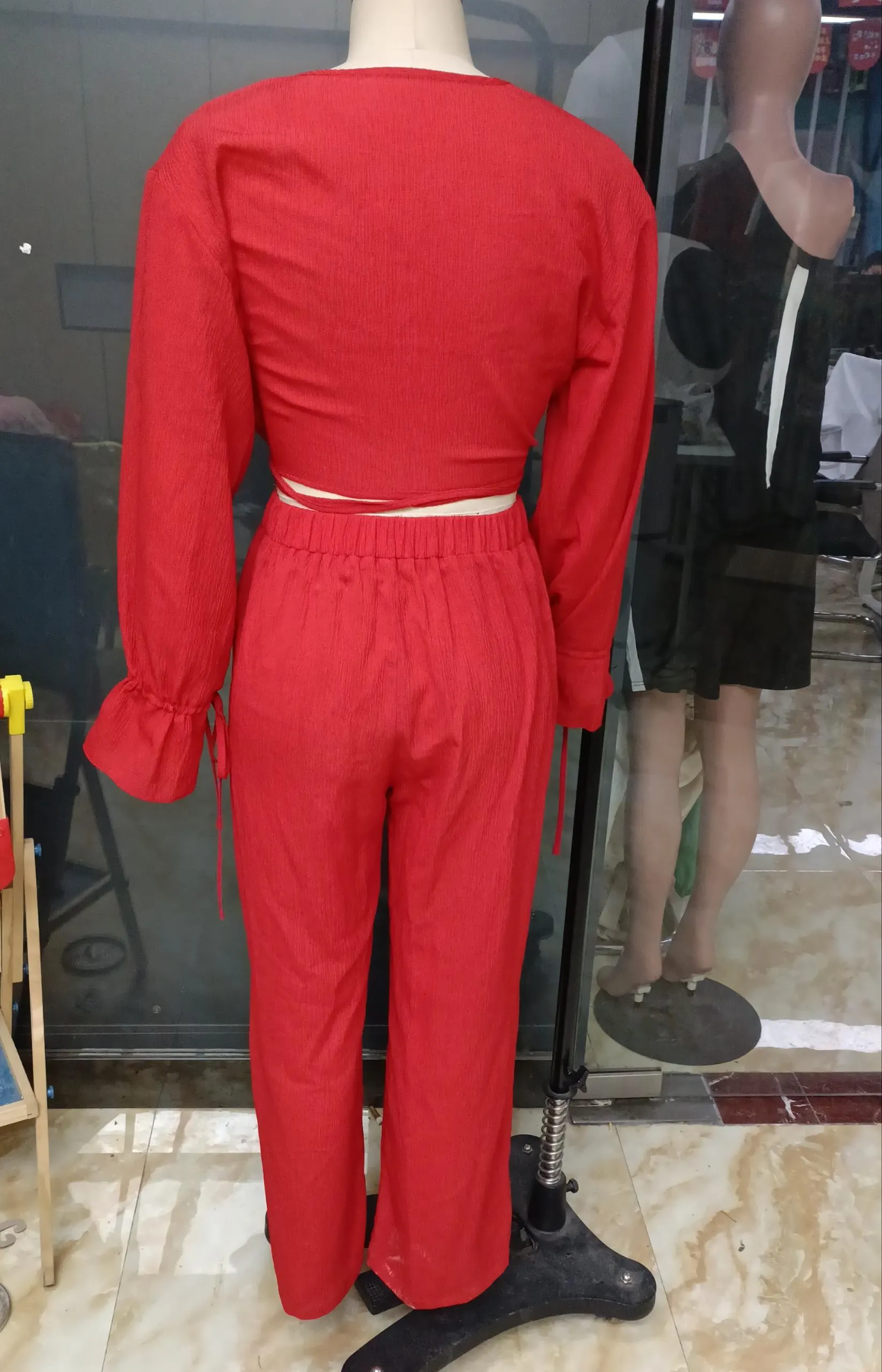 Autumn Solid Color Women Clothing V Neck Casual Sexy Suit Clothes