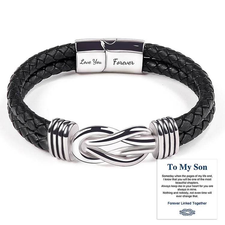 To My Son Love You Forever Leather Knot Bracelet Stainless Steel Magnetic Bracelet