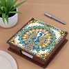 Wooden DIY Peacock Diamond Painting Kit Note Box with 160 Papers for Office Desk