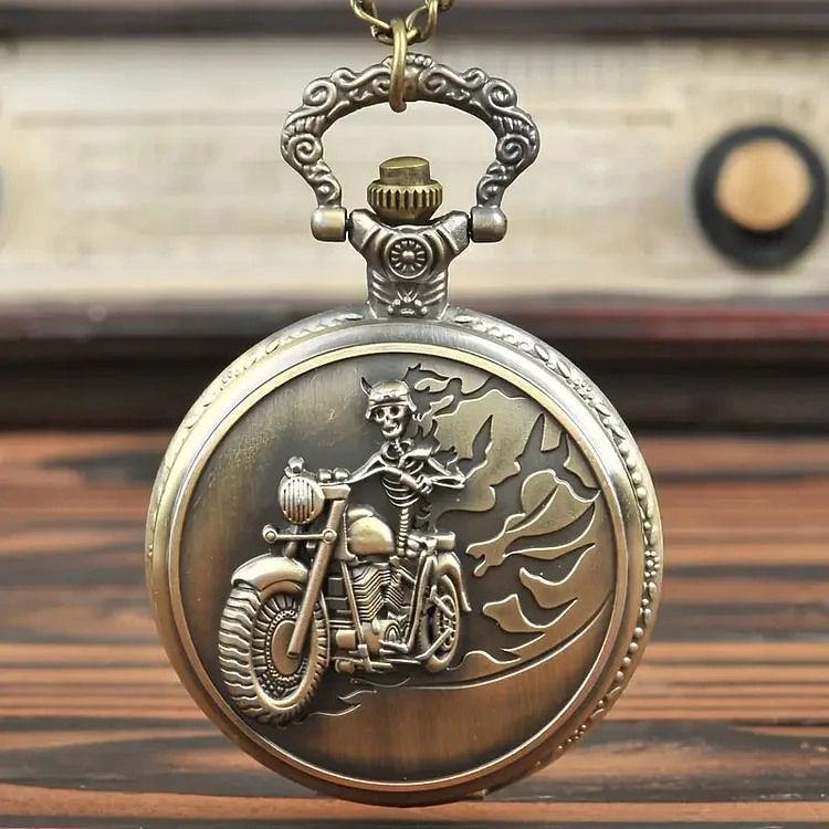 Vintage Men's Ghost Knight Motorcycle Skull Pocket Watch