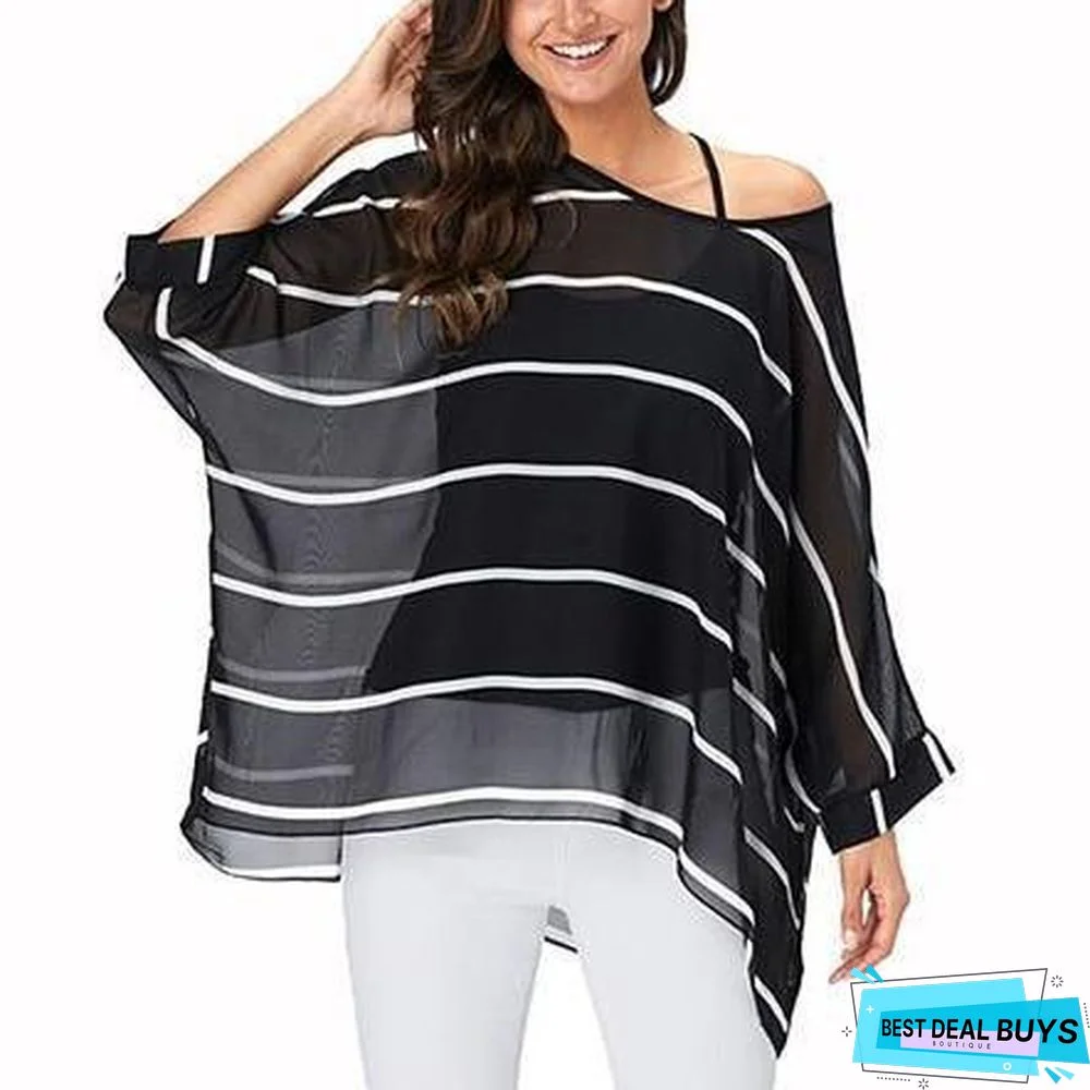 Plus Size Women Batwing Sleeve Casual Chiffon Tops Blouses