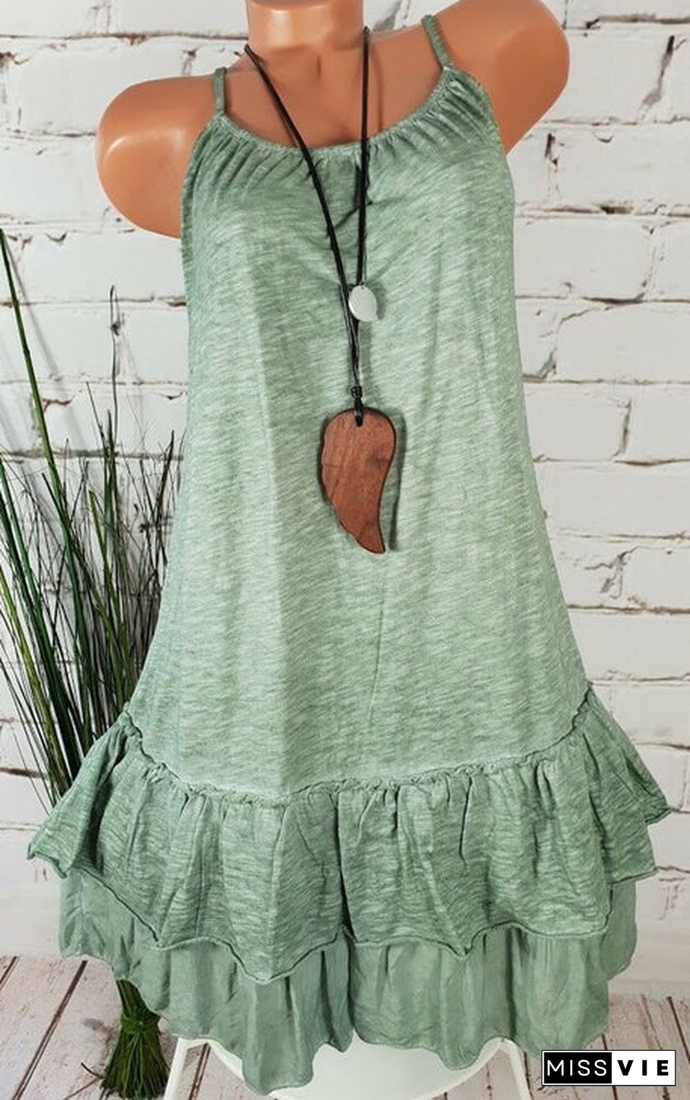 Women's Solid Color Sleeveless Scoop Neck Mid-dress