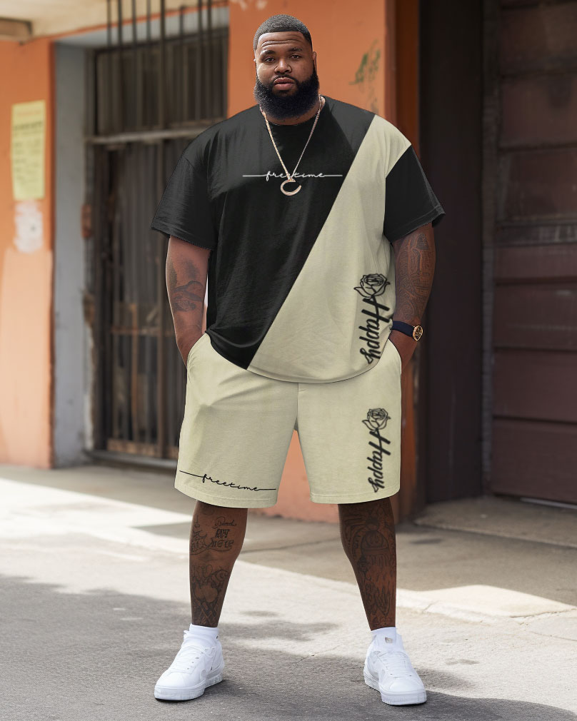 Street Casual Colorblock Rose Print Large Men's Set