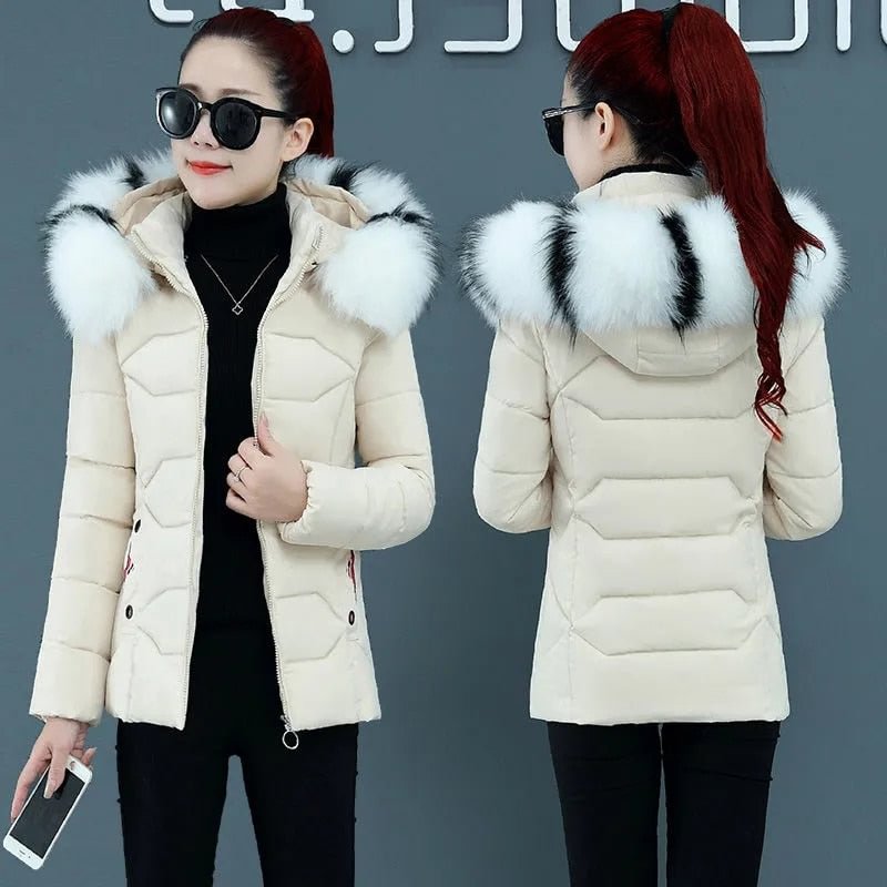 New Big Fur Hooded Jacket 2021 Woman Parkas Cotton Casual Winter Coat Female Down Cotton Padded Parka Winter Jacket Female Hiver