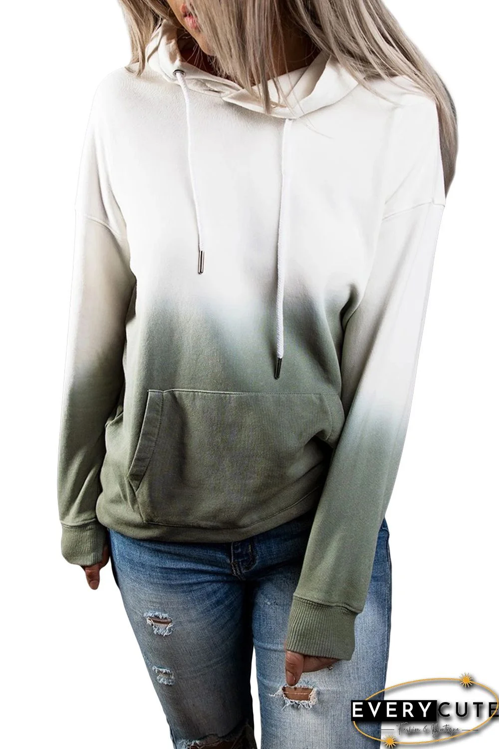 Green Gradient Long Sleeve Hoodie