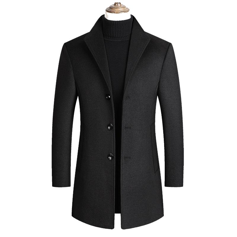 Men's Lapel Single Breasted Woolen Coat 30371092Z