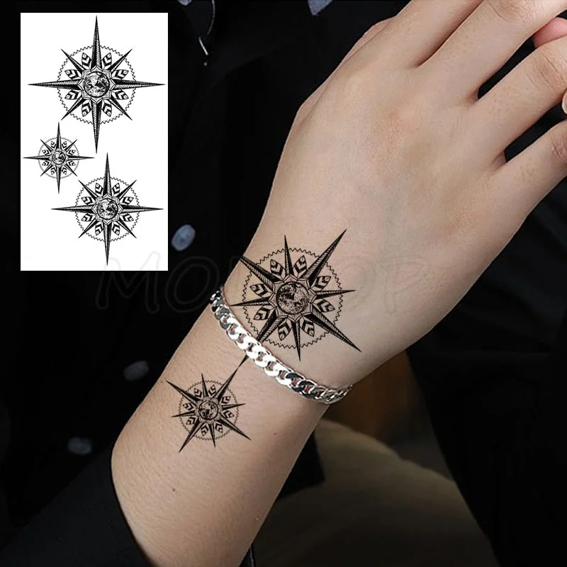 Tattoo Sticker Moon Sun Lunar Star Element Body Art Makeup Waterproof Temporary Women and Men Fake Tatoo