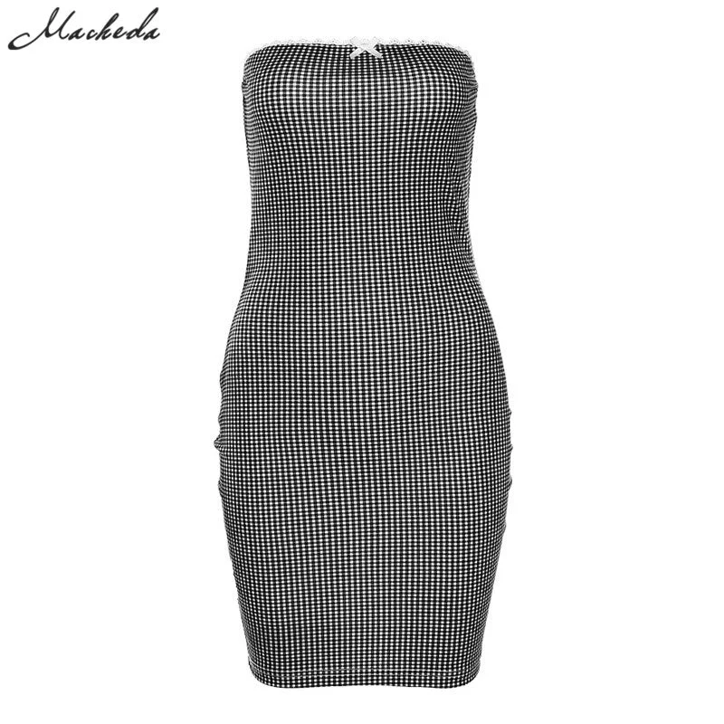 macheda woman fashion sleeveless Tube top slim fit plaid series package hip dress 2020solid simple office lady casual streetwear