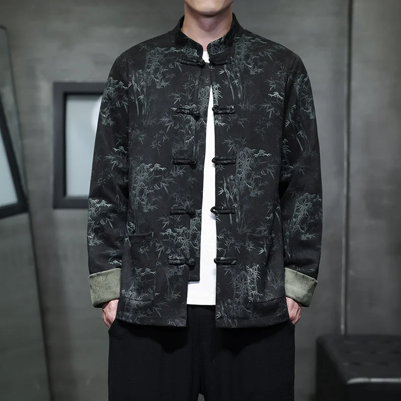 Woherb 2024 Spring And Autumn Chinese Style Men's Deer Skin Velvet Trend Retro Chinese Casual All-Match Tang Hanfu Jacket Jacket-Outfit Ideas