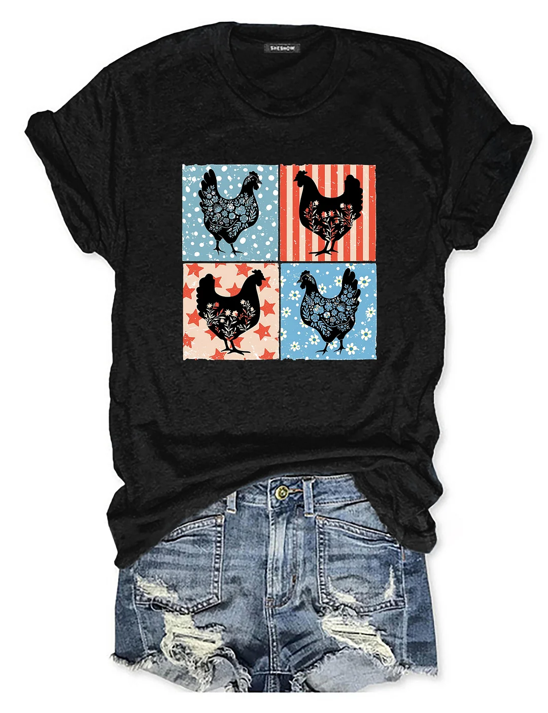 Patriotic Floral Chicken T-shirt