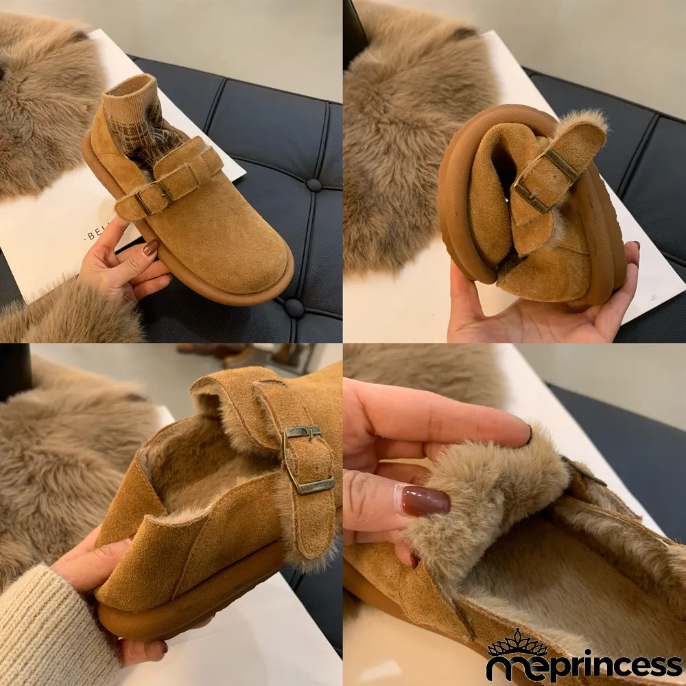 Women's Casual Solid Color Round Toe Flat Sole Plush Shoes