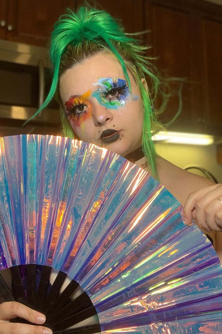 Disco PVC Leather Iridescent Laser Transparent Plastic Folding Fan