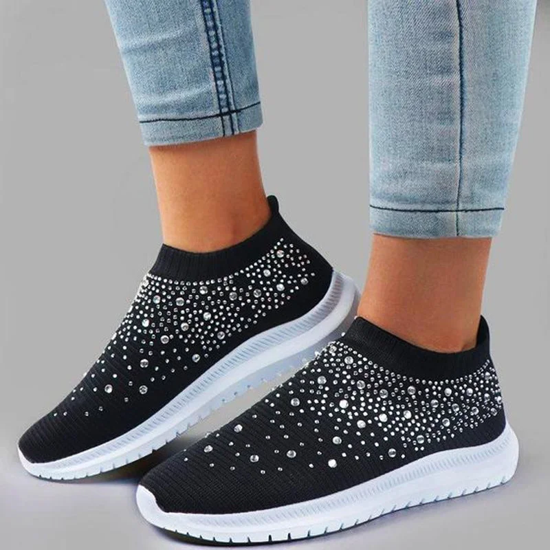 Women's Crystal Breathable Orthopedic Arch Support Slip-On Walking Sneakers Shoes