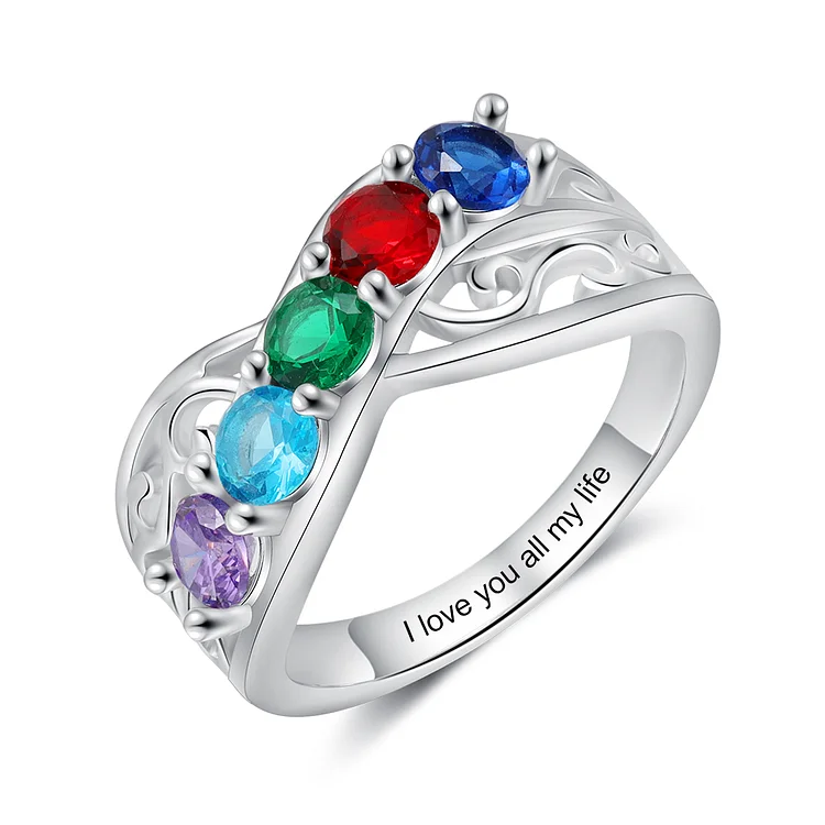 Personalized Mother Ring with 5 Birthstones Family Ring