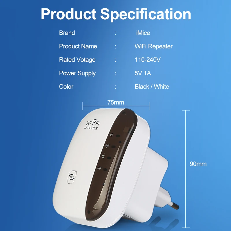 Tegooe 300Mbps WiFi Repeater Extender 24GHz 80211n Signal Booster Range Extender AP Mode EUUS Plug White