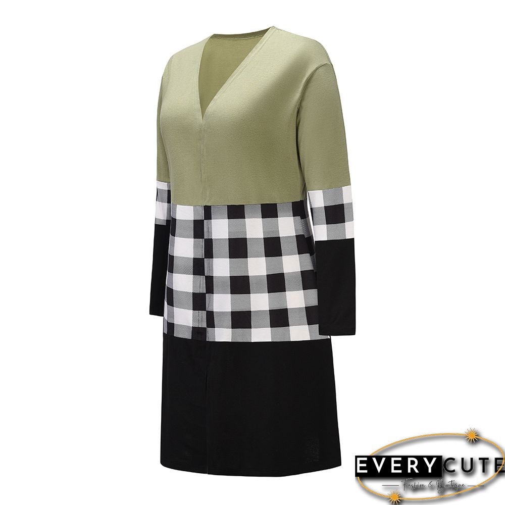 Green Splice Plaid Long Sleeve Coats