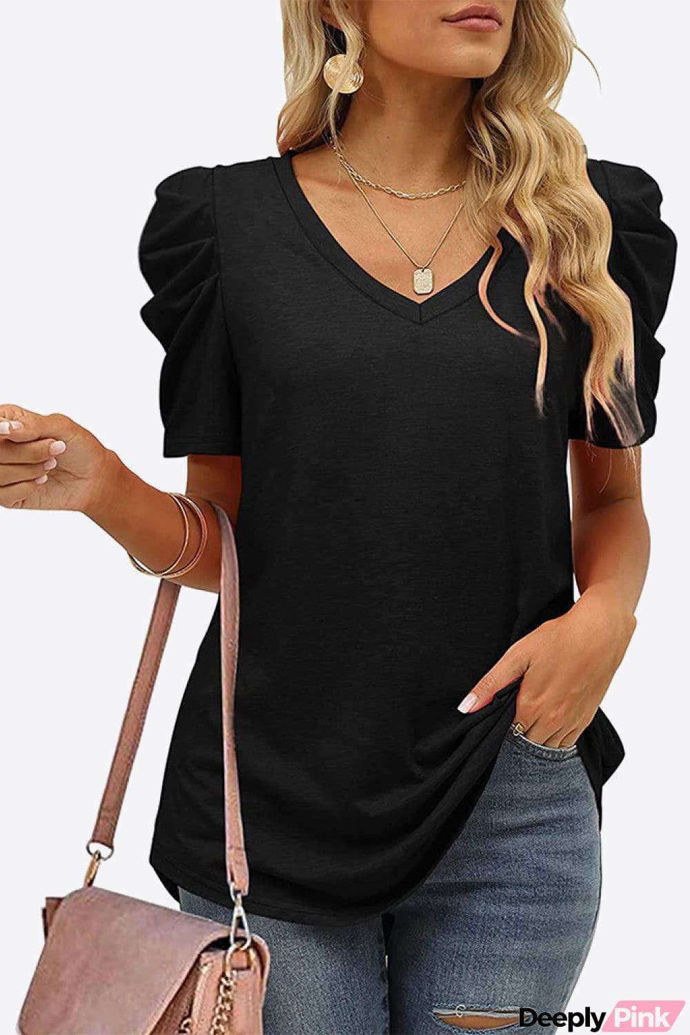 V-Neck Puff Sleeve Tee