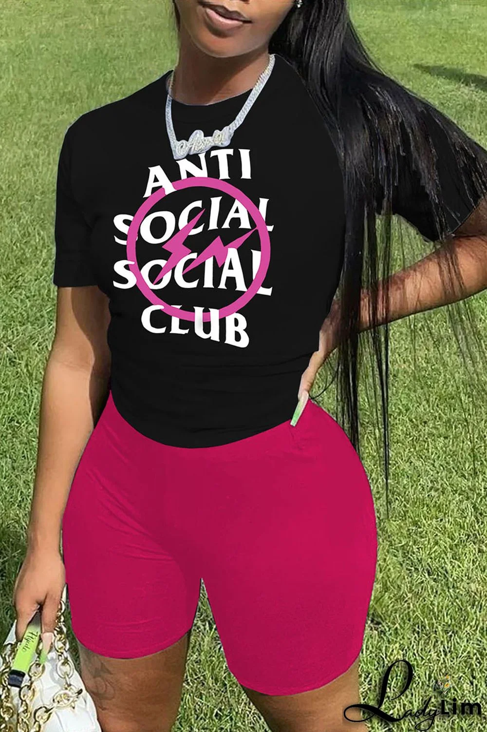 Pink Casual Print Patchwork O Neck Short Sleeve Two Pieces