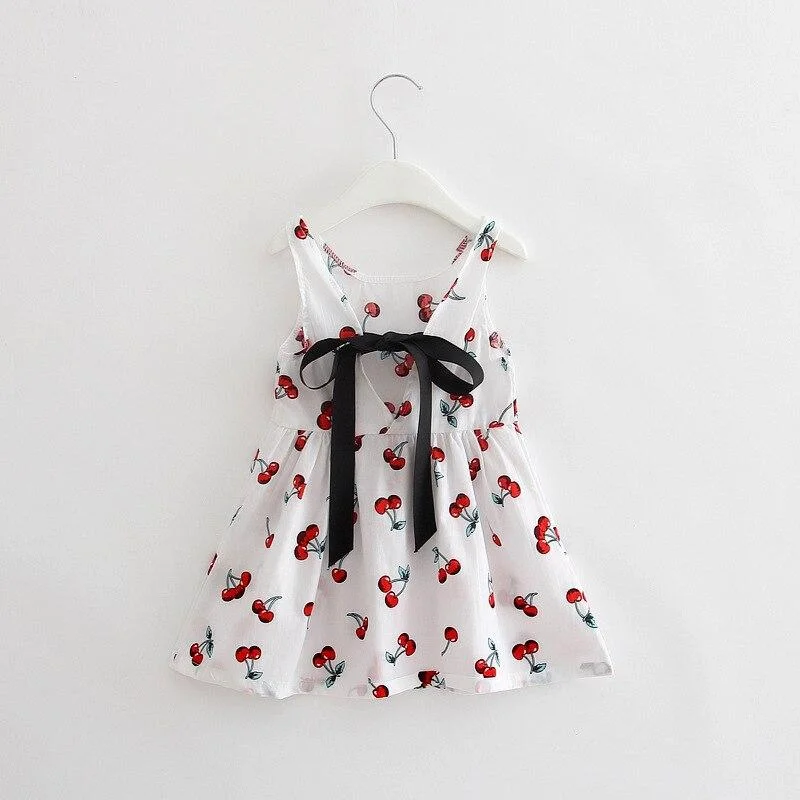 Summer Baby Girls Dress Cherry Print Infant Girl Dresses Toddler Baby Girl Sundress Clothing Casual Kids Vest Floral Dress