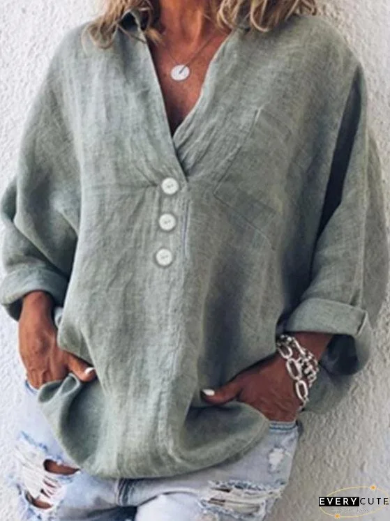 Loose Button Lapel Long Sleeves Blouses for Women