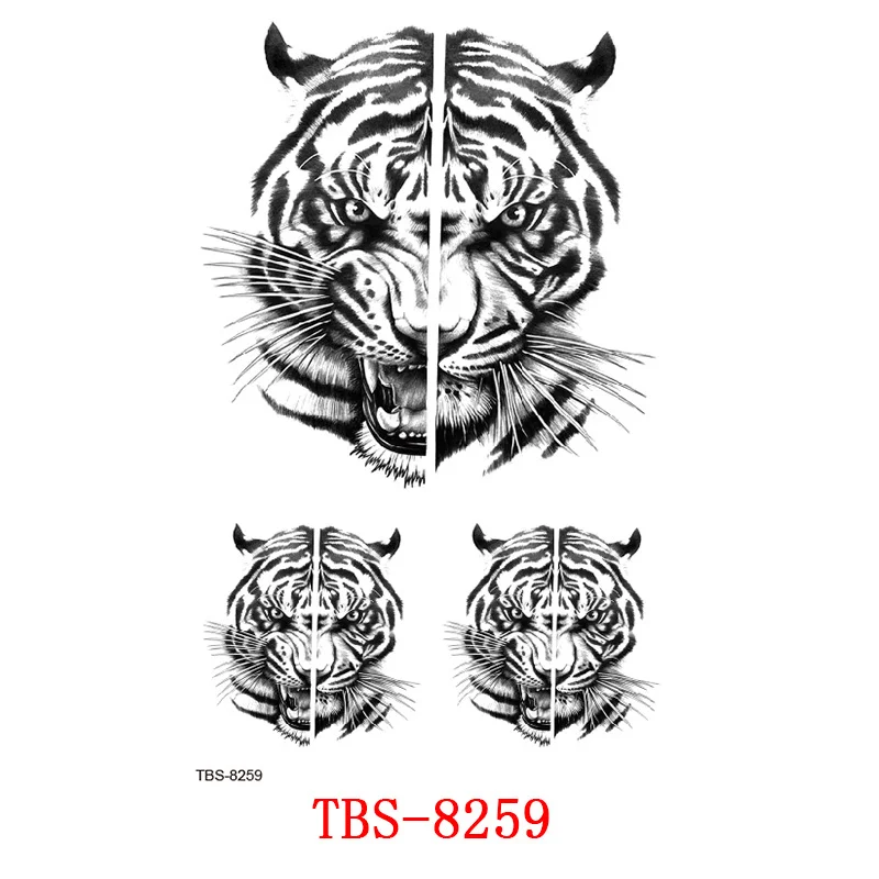 Sdrawing Forest King Animal Tattoo Sticker for Men Tiger Skull Skeleton Fake Tattoo for Women Wolf Tattoo Temporary Waterproof