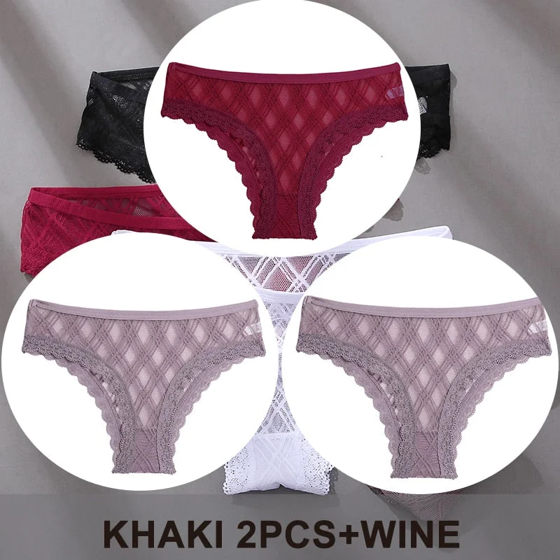 FINETOO 3PCS/Set Women's Panties Sexy Lace Lingerie Temptation Underwear Briefs Pespective Woman Thongs Mesh Underpants Female
