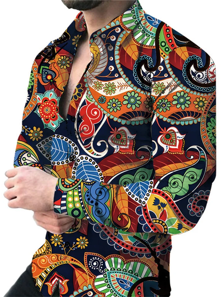 New Large Size Men's Casual Slim Fashion 3D Printing Long-sleeved Shirt