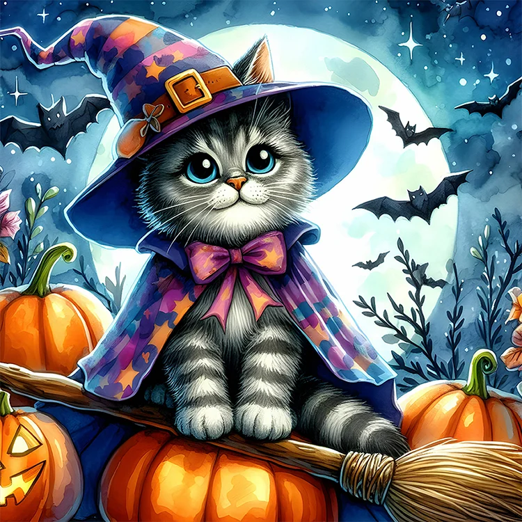 Halloween Cat And Pumpkin 30*30CM (Canvas) Full Round Drill Diamond Painting gbfke