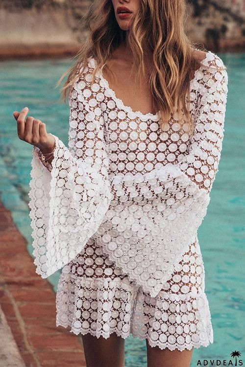 Hollow Flares Sleeve Cover Dress