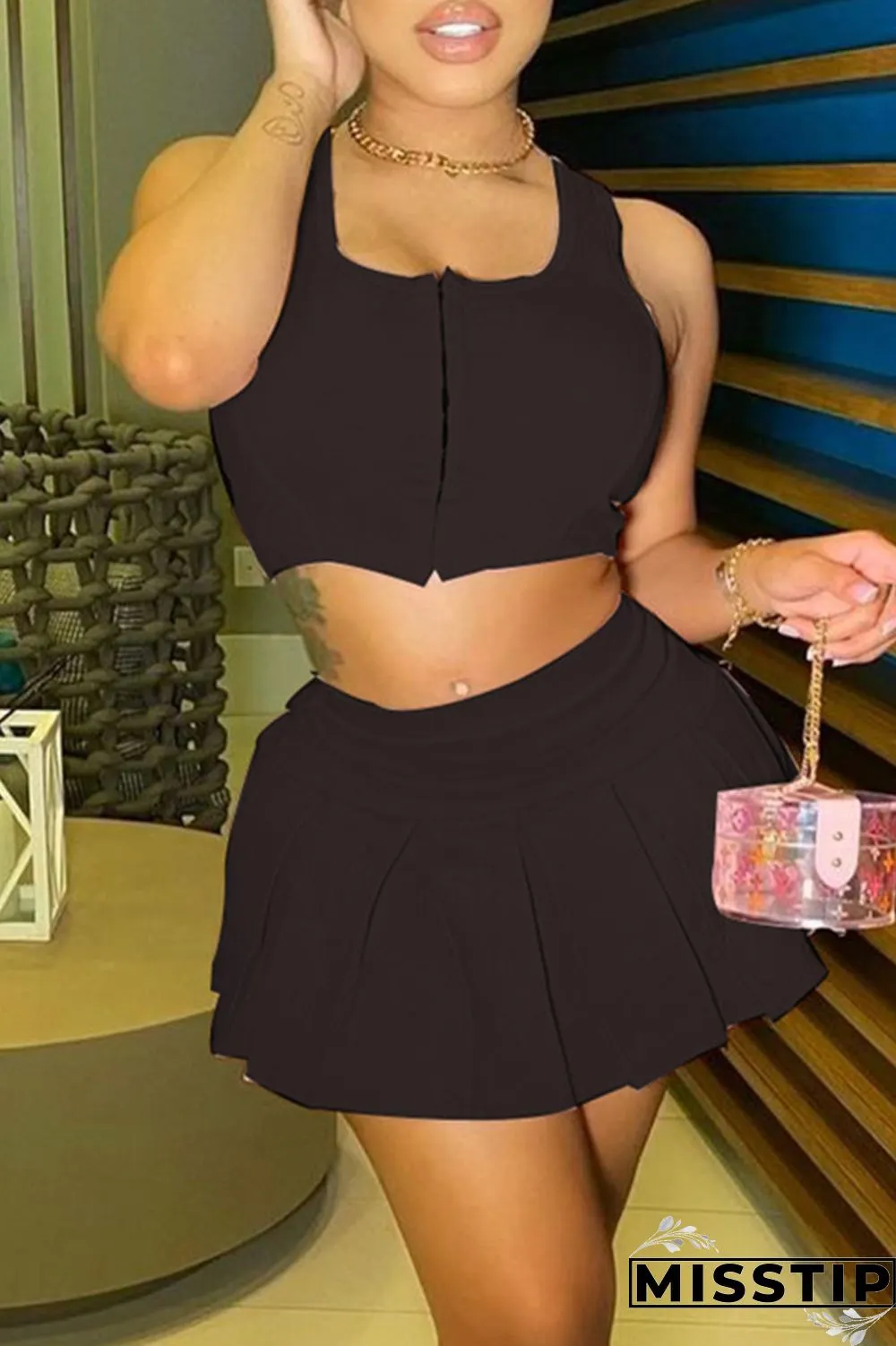 Pink Sexy Casual Solid Vests Boat Neck Sleeveless Two Pieces