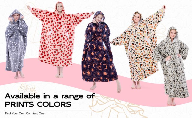 Wearable Blanket Hoodie Oversized Sherpa Fleece Hooded Sweatshirt Blanket with Sleeves,Cozy and Giant Blanket Hoodie Extra Long for Adults Women Winter Gift (Strawberry)