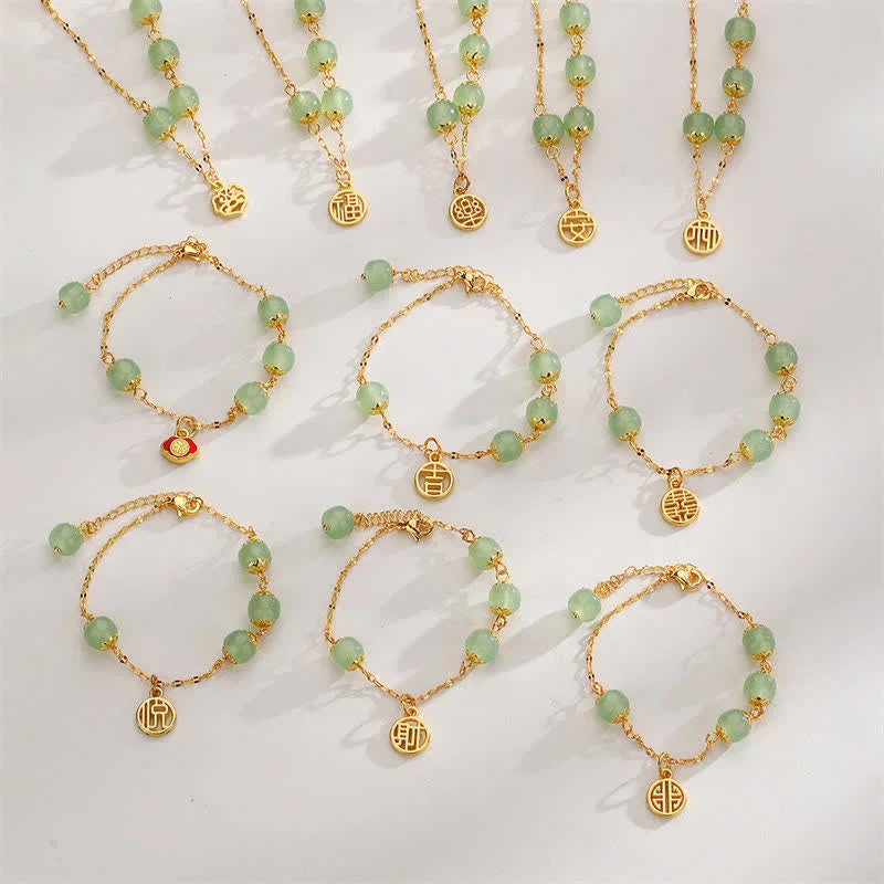 Jade Bead Peace Happiness Prosperity Chain Bracelet