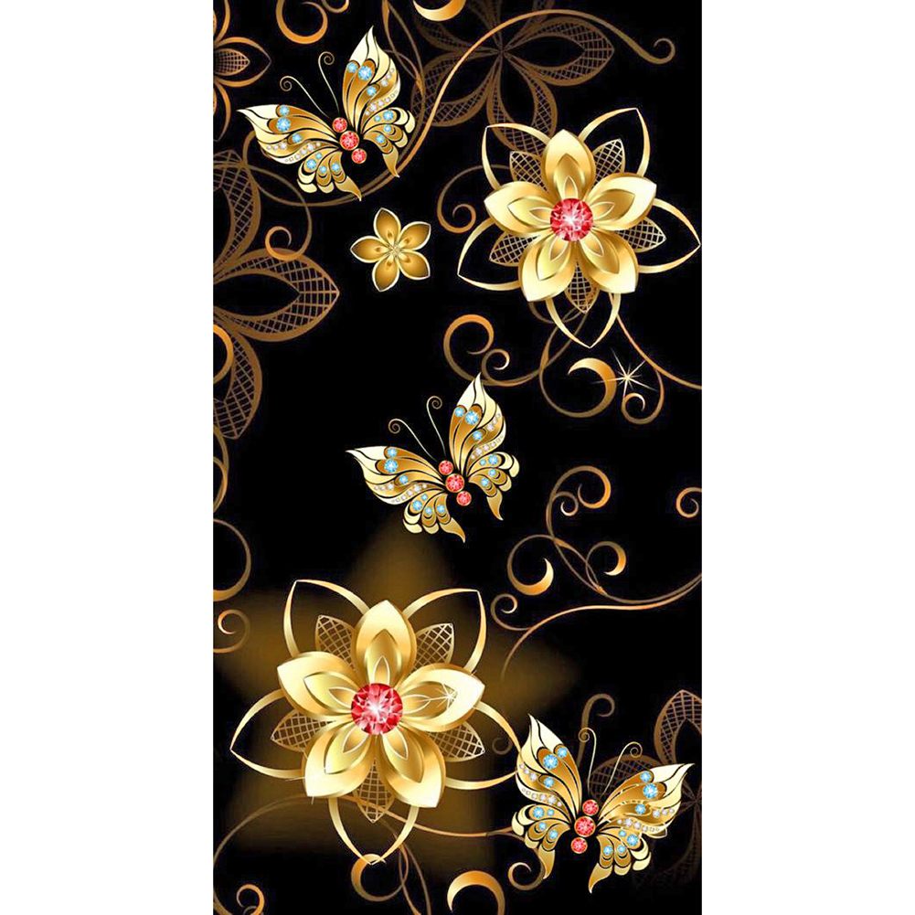 

30*60CM - Round Drill Diamond Painting - Golden Butterfly, 501 Original