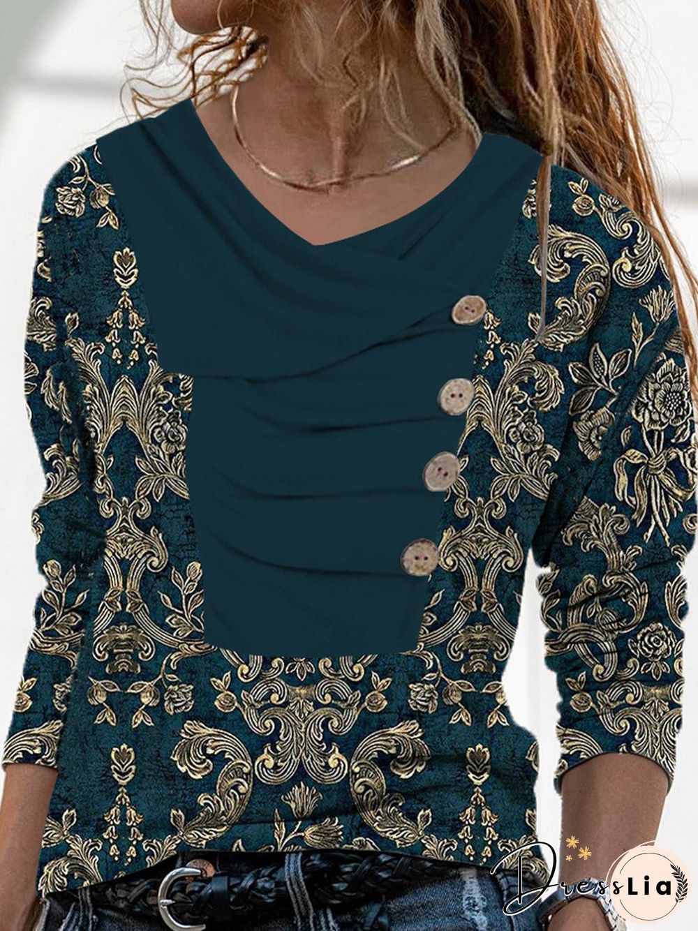 Casual Ethnic Autumn Lightweight Micro-Elasticity Jersey Long sleeve Mid-long Regular Size Tops for Women