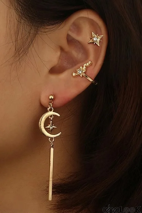Crystal Star Moon Earrings