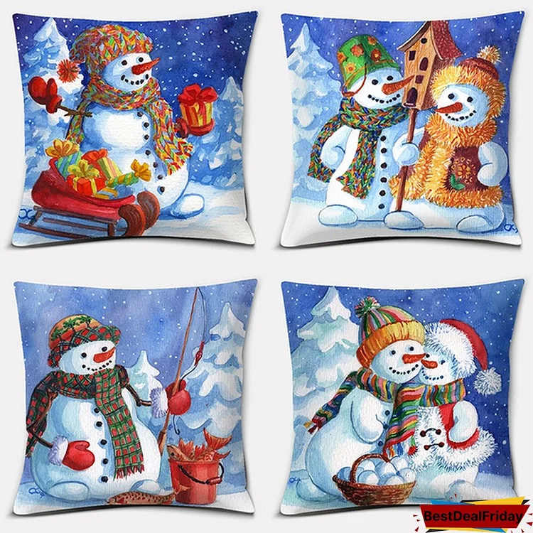 Christmas Decoration Snowman Oil Painting Series Pillowcase Home Decoration (45cm * 45cm)
