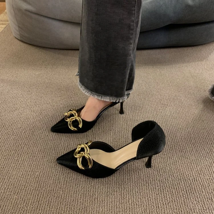 Tanguoant Tanguoant Spring Korean Version Metal Chain Pointed Hollow High Heels Letshoes Fashion Women's Shoes