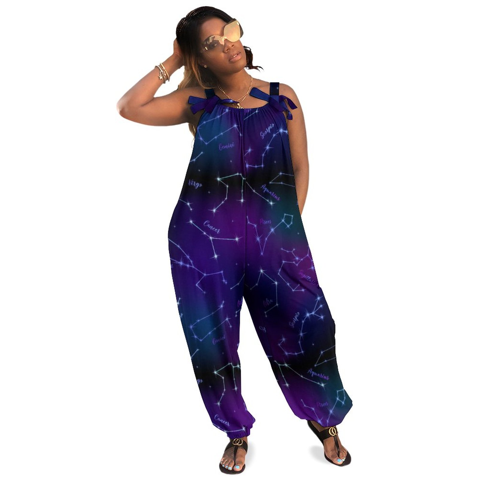 Astrology Constellation Stars Space Pattern Boho Vintage Loose Overall Corset Jumpsuit Without Top