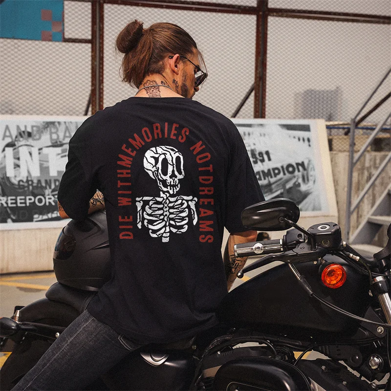 UPRANDY Die With Memories Broken Skull Printed Men's T-shirt -  UPRANDY