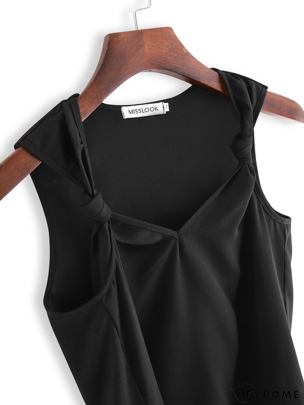 Vintage Tied Detail Sleeveless Solid V Neck Casual Vest Top | IFYHOME