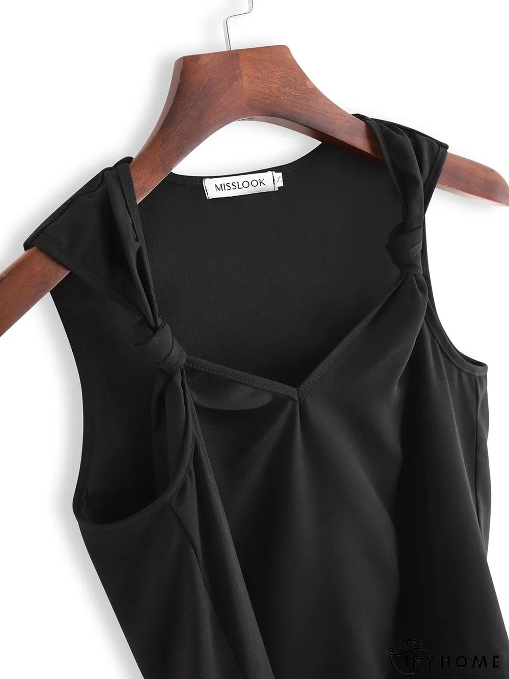 Vintage Tied Detail Sleeveless Solid V Neck Casual Vest Top | IFYHOME