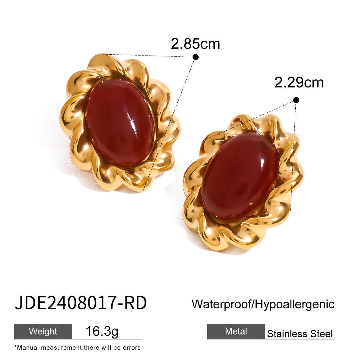 Jie Ding Stainless Steel Red Agate Earrings Zircon Earring Niche Earring
