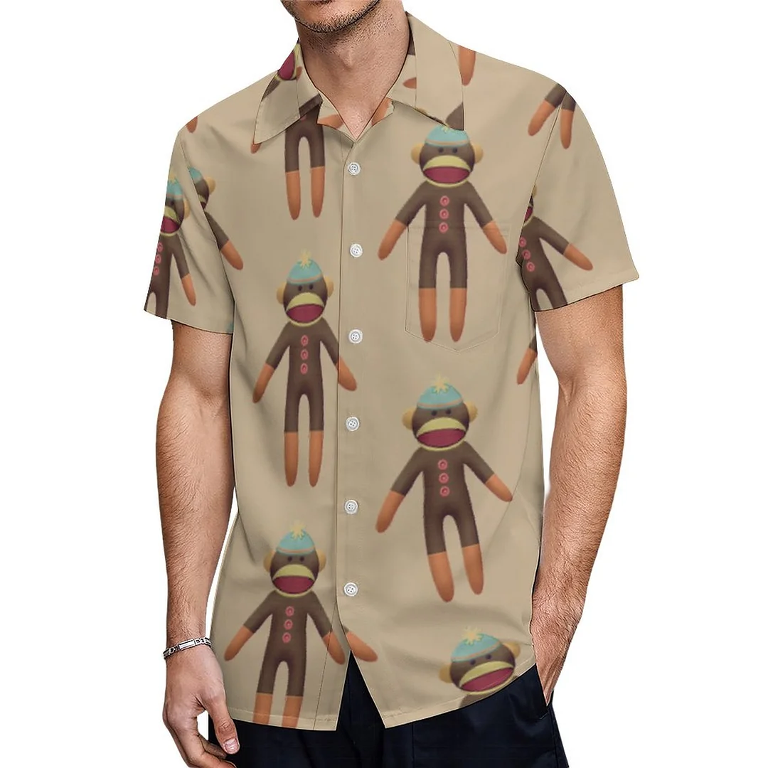 Short Sleeve Sock Monkey Hawaiian Shirt Mens Button Down Plus Size Tropical Hawaii Beach Shirts