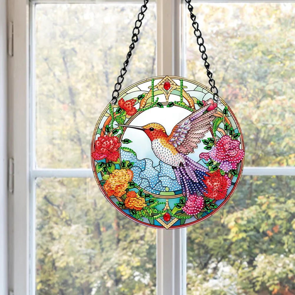 DIY Hummingbird Single-Side Acrylic Diamond Painting Art Pendant for Kid DIY Craft