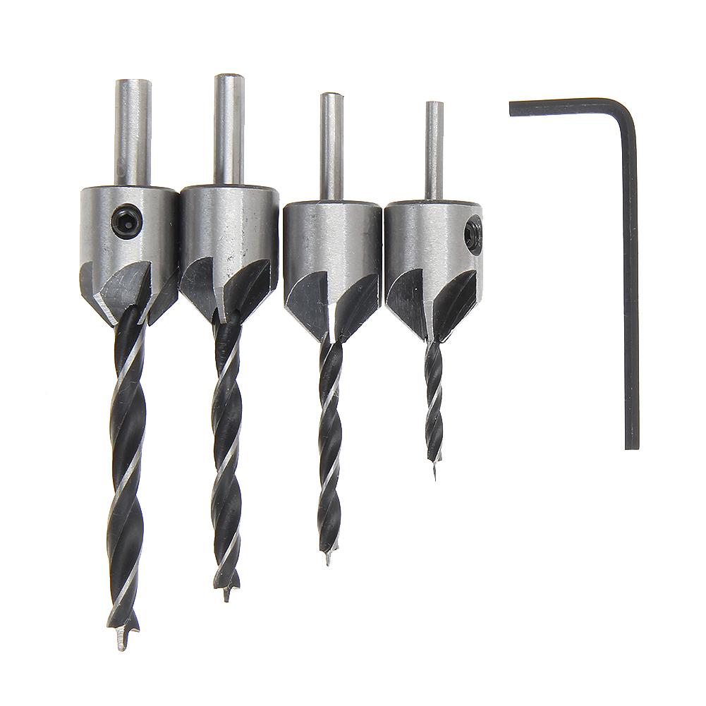 

4Pcs HSS 5Flute Countersink Drill Bit Set Screw Woodworking Chamfer Tool 3, 501 Original