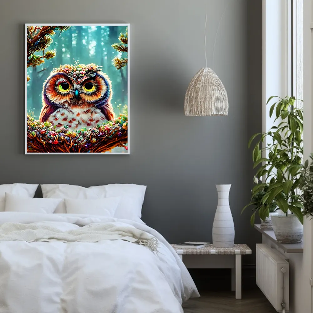 Full Round Diamond Painting 30*40cm - Owl On A Branch